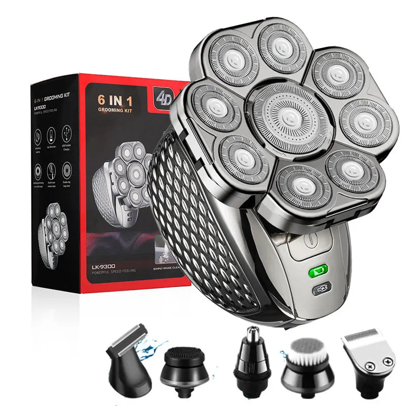 4D Head Shavers 6-in-1 Rechargeable Waterproof Head Shavers
