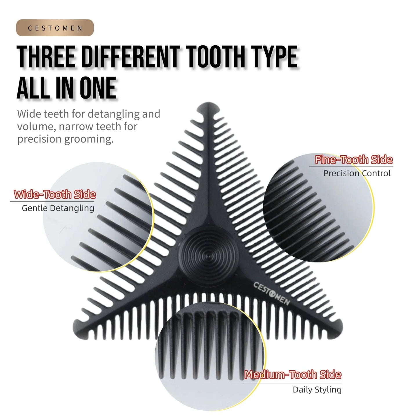 1Pc New Mini Triangular Fidget Rotate Combs Wide Fine Tooth