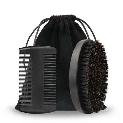 Professional Soft Boar Bristle Wood Beard Brush Comb Set