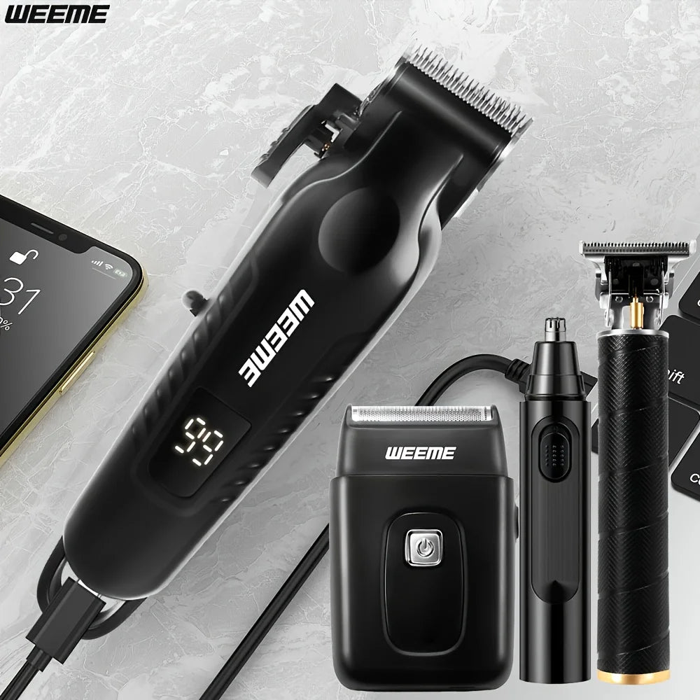 4 in 1 Men Grooming Kit LCD Display USB Rechargeable Hair Clipper
