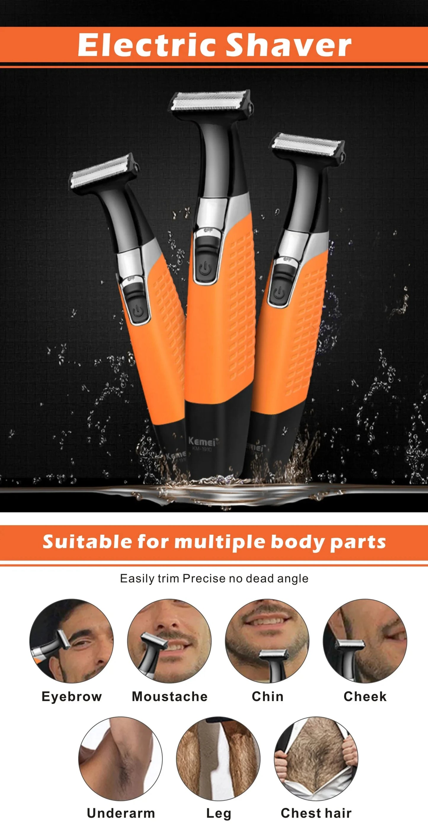 Kemei KM-1910 Waterproof Electric Shaver Eyebrow Trimmer