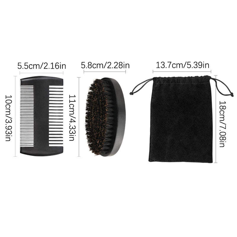 Professional Soft Boar Bristle Wood Beard Brush Comb Set