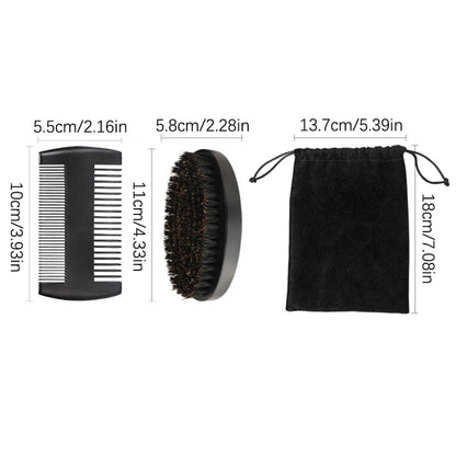 Professional Soft Boar Bristle Wood Beard Brush Comb Set