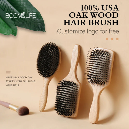 Boar Bristle Brush Wood Combs Scalp Massage