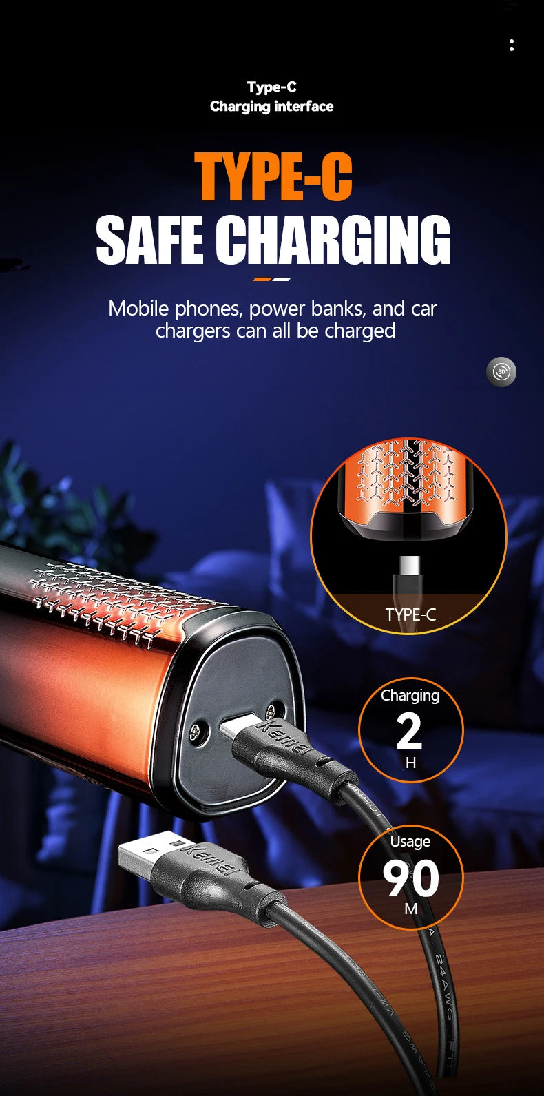 KEMEI Electric Shaver Rotary Beard Trimmer Hair Cutting Shaving