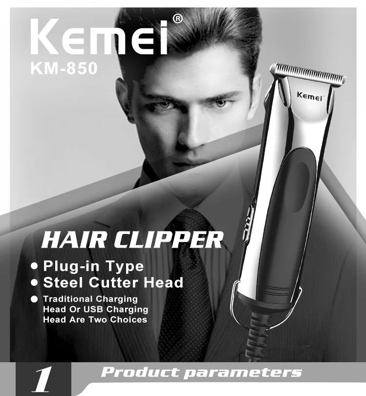 Kemei 850 professional hair trimmer plug in electric hair clipper