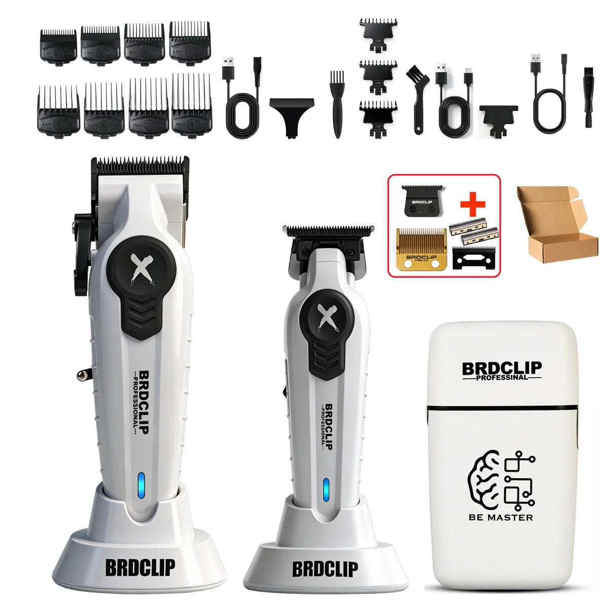 New White Professional FA1C-T-609 Barber Hair Clipper Set