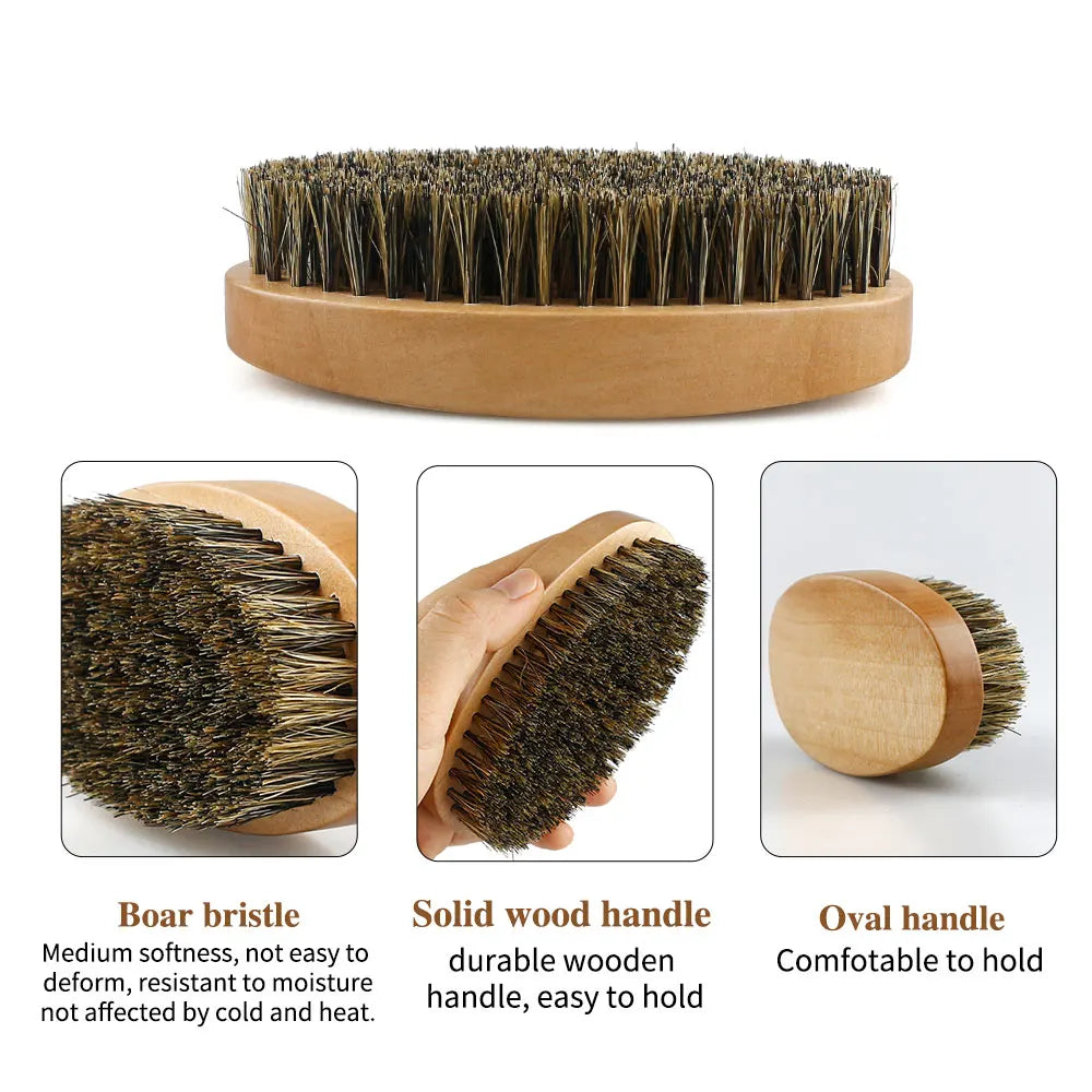 Boar Bristle Wood Beard Brush Hairdresser Shaving Tools