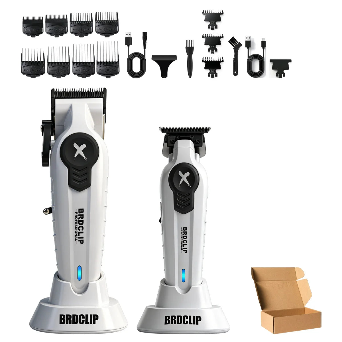 New White Professional FA1C-T-609 Barber Hair Clipper Set