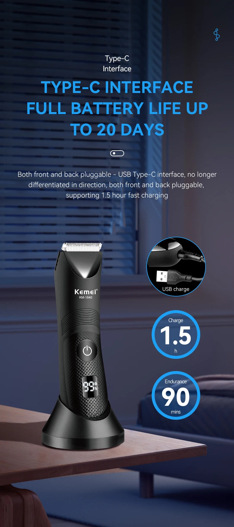 Kemei Electric Groin Ball Hair Trimmer Waterproof Clippers Razor
