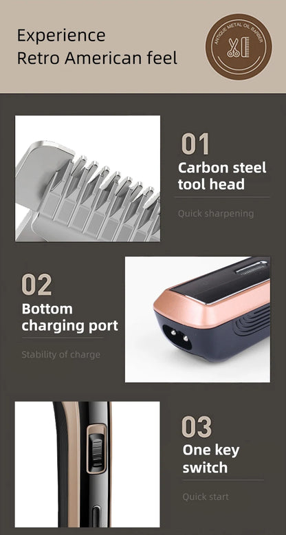 Kemei KM-418 Hair Clipper - Waterproof Rechargeable Hair Trimmer 60min 3W