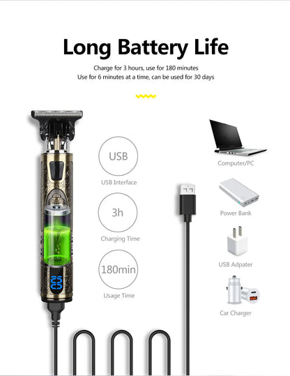 T9 LCD Electric Hairdresser Oil Shaving Head Trimmer