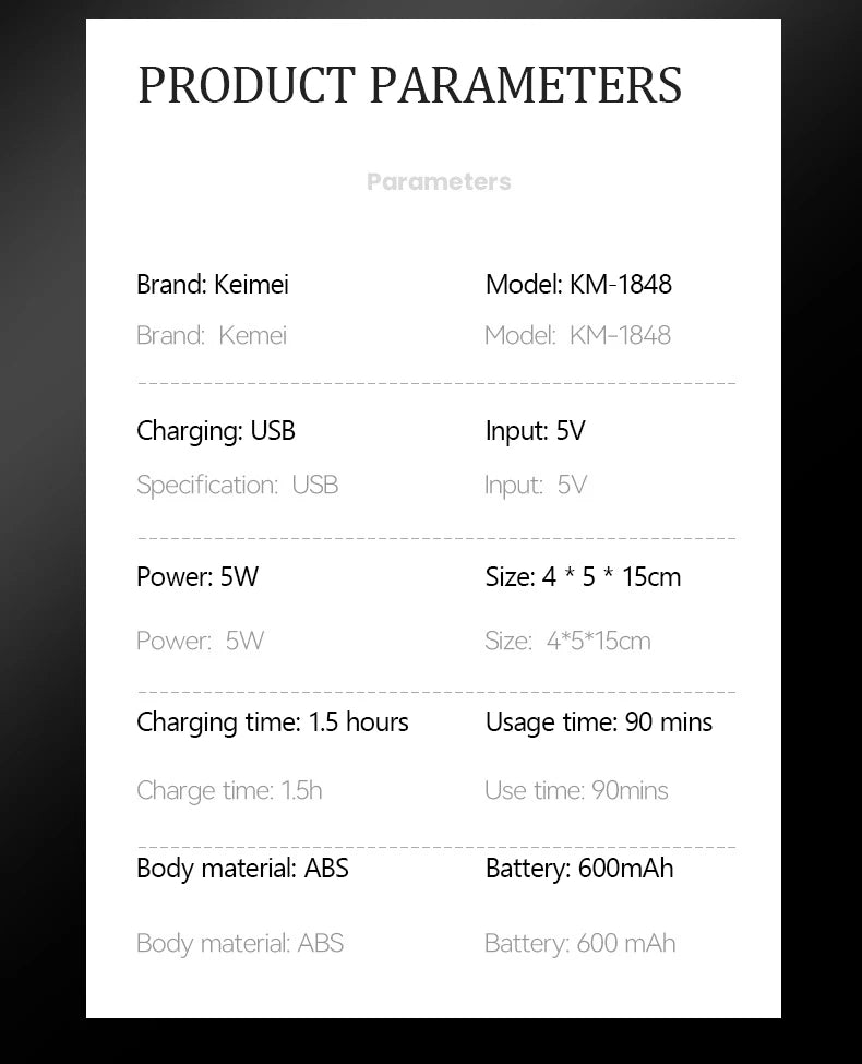 KEMEI fast charging digital washable personal trimmer KM-1849