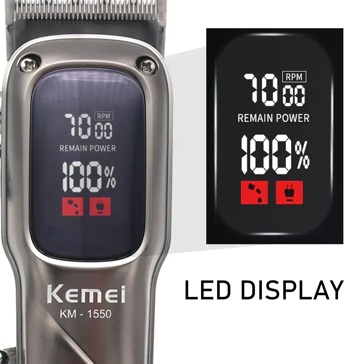 Kemei KM-1550 Professional Hair Clipper for Men LED Display