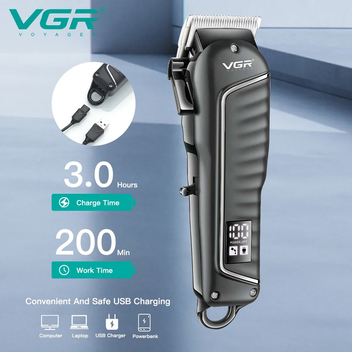 VGR Rechargeable Hair Clipper Barber Beard Hair Cutting Hair Trimmer