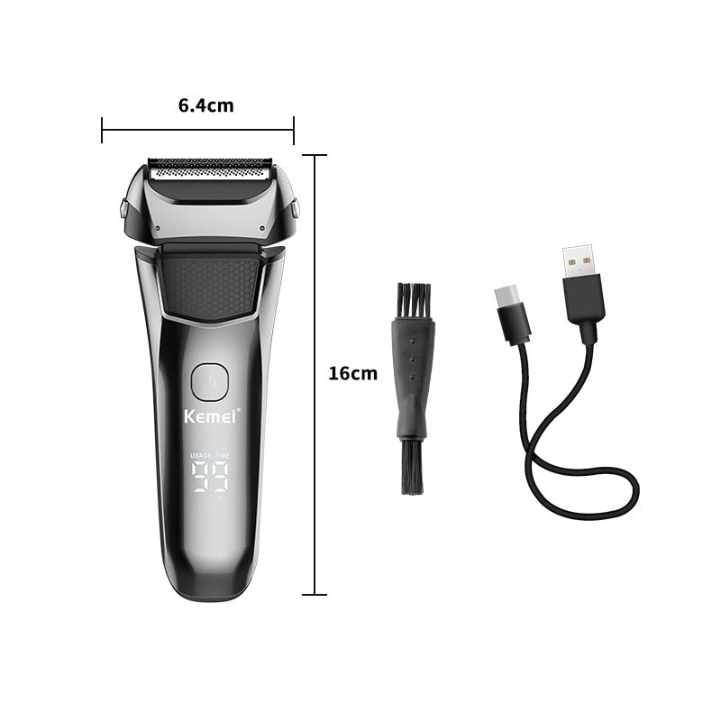 Original Kemei Wet Dry Waterproof LCD Display Electric Shaver Beard