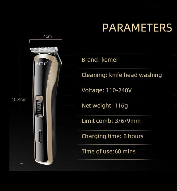 Kemei KM-418 Waterproof Hair Clipper Rechargeable Electric Trimmer