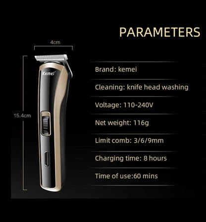 Kemei KM-418 Waterproof Hair Clipper Rechargeable Electric Trimmer
