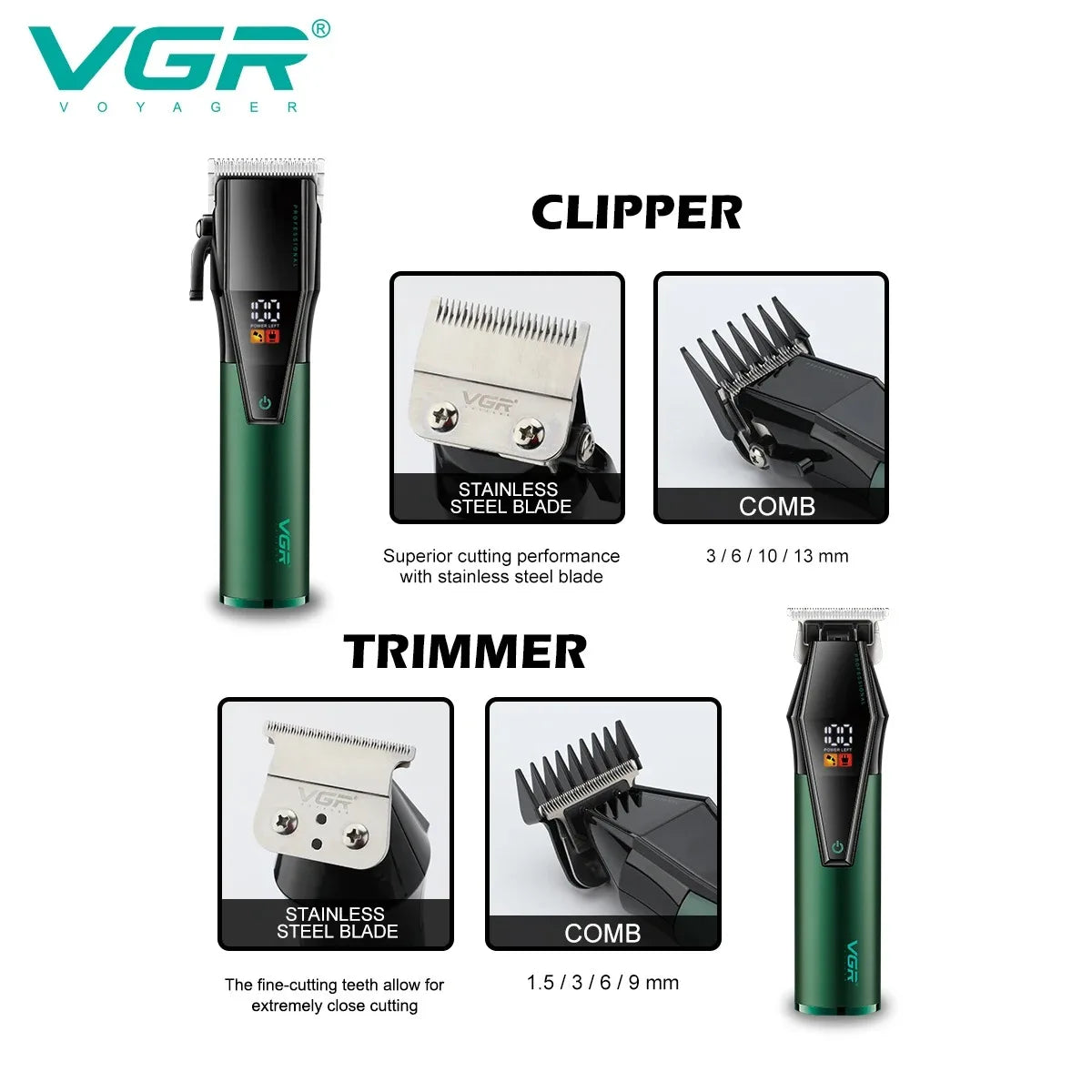 VGR Hair Trimmer Professional Clipper Barber Adjustable Haircut V-677