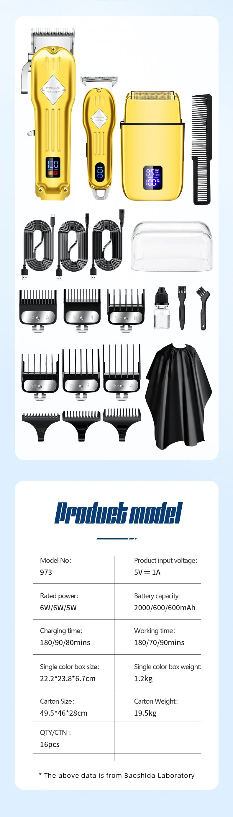RESUXI 973 3 in 1 Professional Electric Hair Clipper and Shaver Set