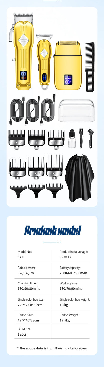RESUXI 973 3 in 1 Professional Electric Hair Clipper and Shaver Set