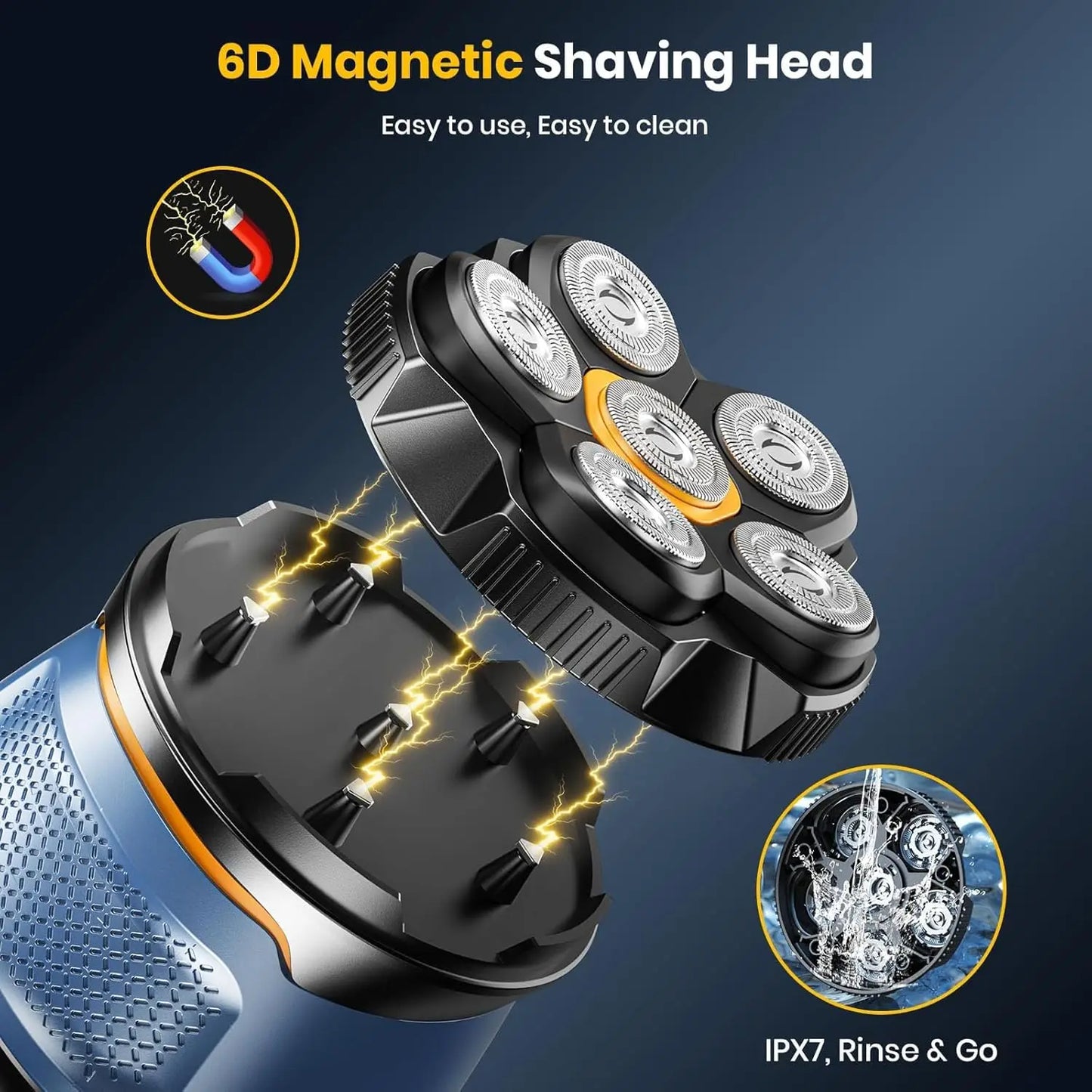 6D Electric Head Shaver for Bald Men IPX7 Waterproof Cordless
