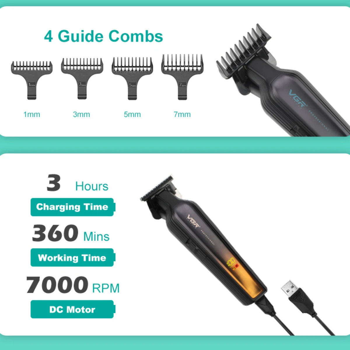 VGR Hair Trimmer Professional Hair Clipper Rechargeable Clipper