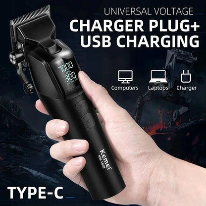 9000RPM Kemei KM-1858 Men's Hair Clipper DLC Blade LED Display