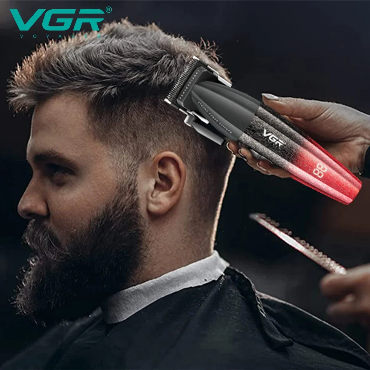 VGR Hair Clippers Professional Barber Clippers Adjustable Hair Cut