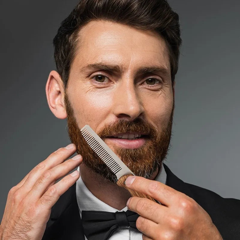 Solid Wood & Metal Folding Beard Comb for Men