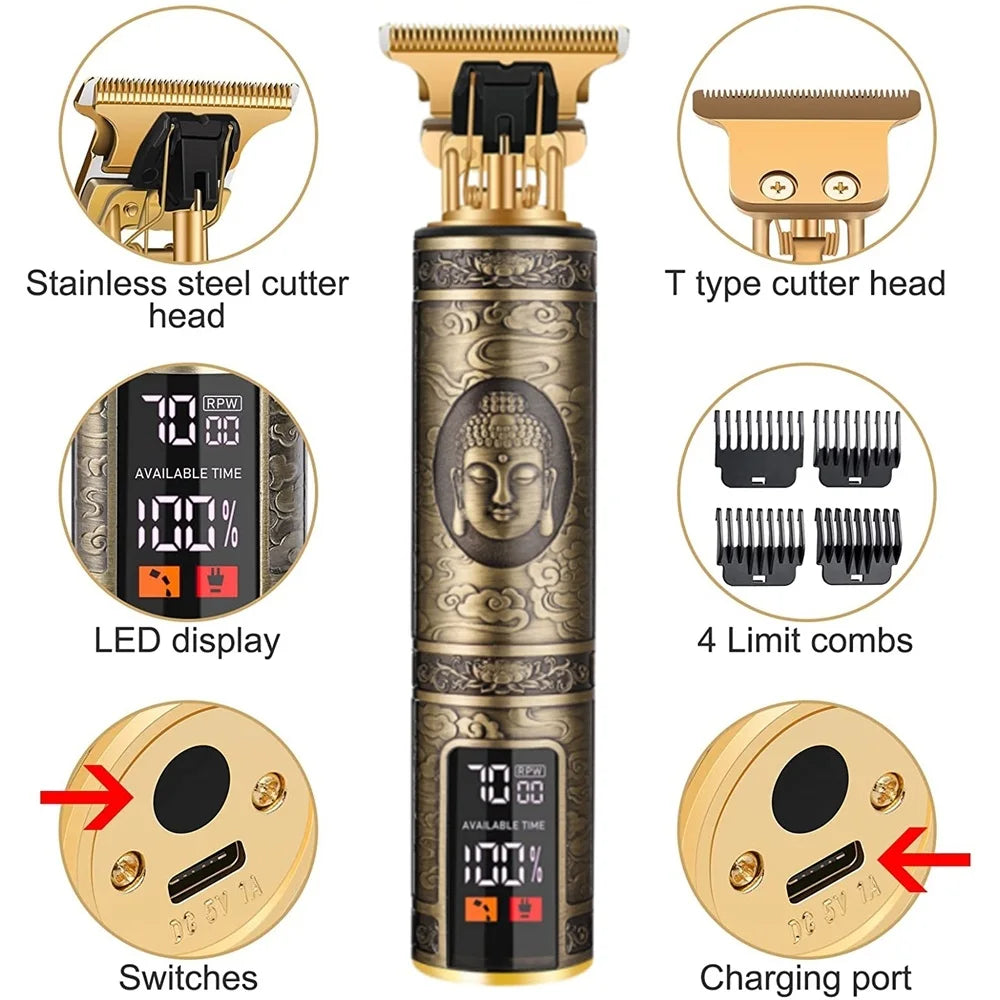 Electric Barber T9 Upgraded LCD Rechargeable Retro Oil Head
