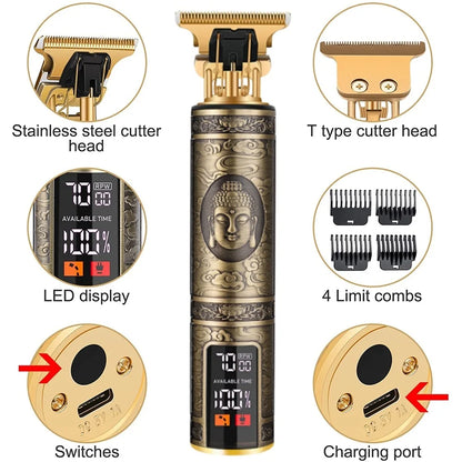 Electric Barber T9 Upgraded LCD Rechargeable Retro Oil Head