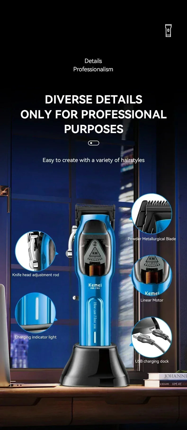 Kemei Km-1763 Fully Automatic Professional Men's Hair Clipper
