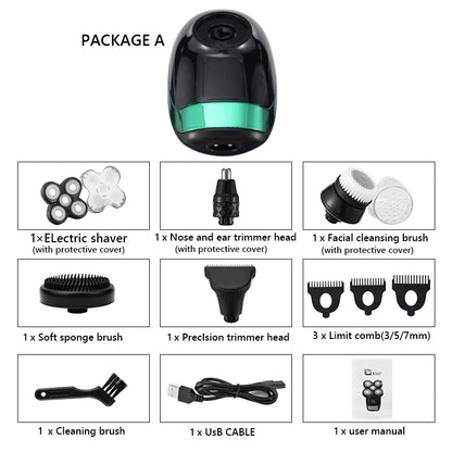 5 In 1 4D Men's Rechargeable Bald Head Electric Shaver
