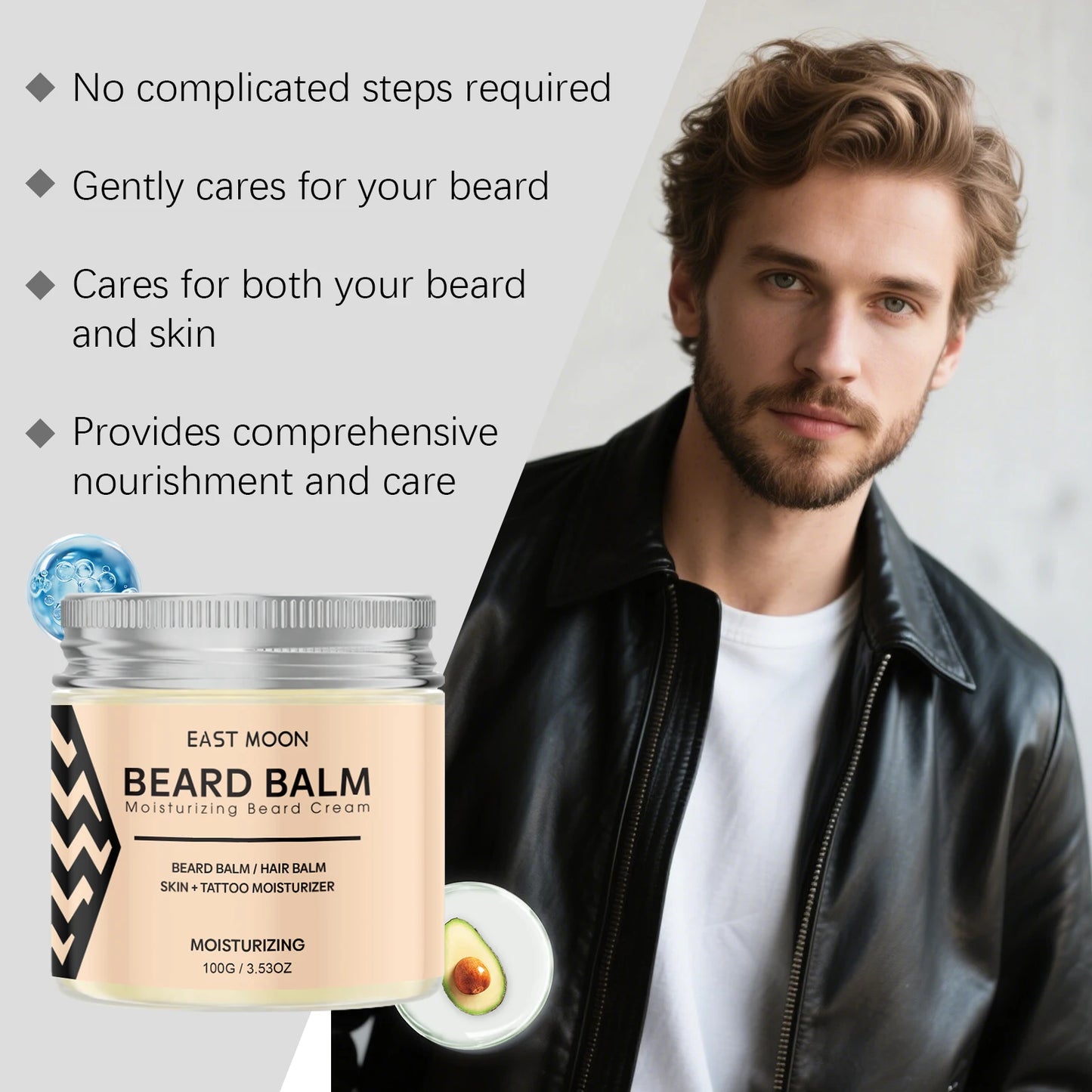 Avocado Men Beard Balm Hydrate Dry Beard Soften Rough Moustache