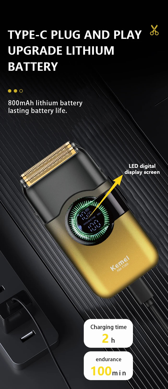 Kemei T389 Fashion Color Electric Shaver Hair Clipper Shaver
