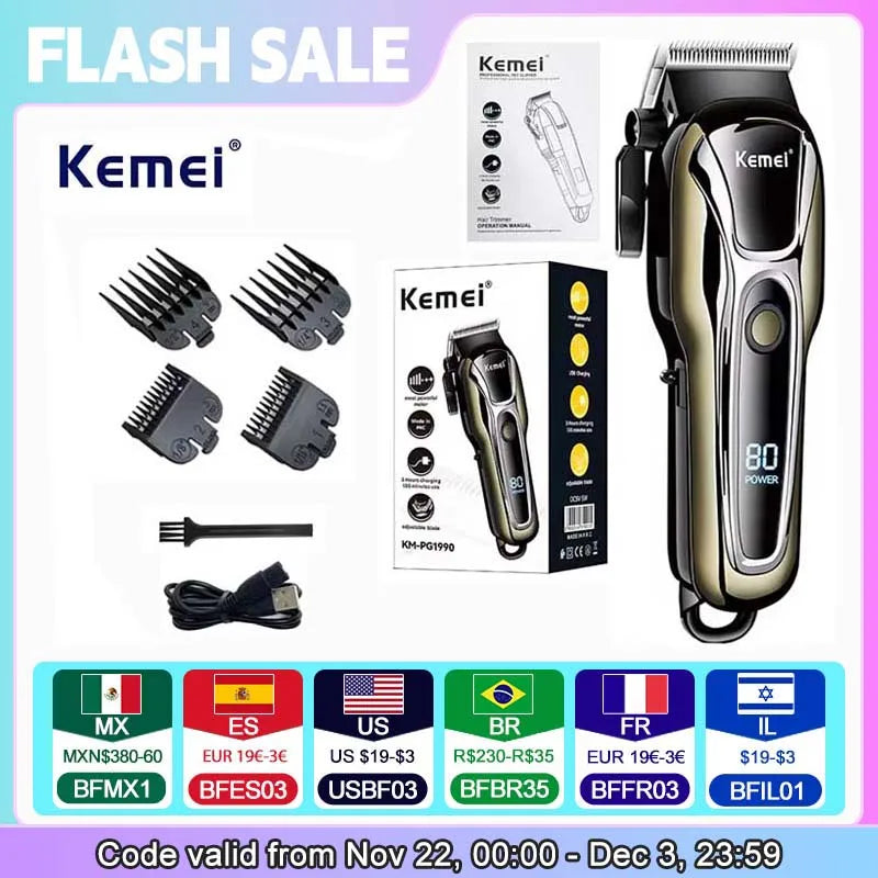 Kemei KM-PG1990A USB Rechargeable Electric Hair Clipper