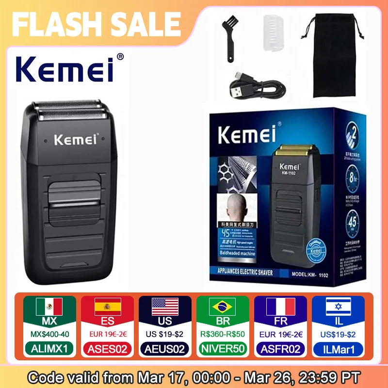 Kemei-1102 Rechargeable Cordless Shaver For Men Beard Shaver