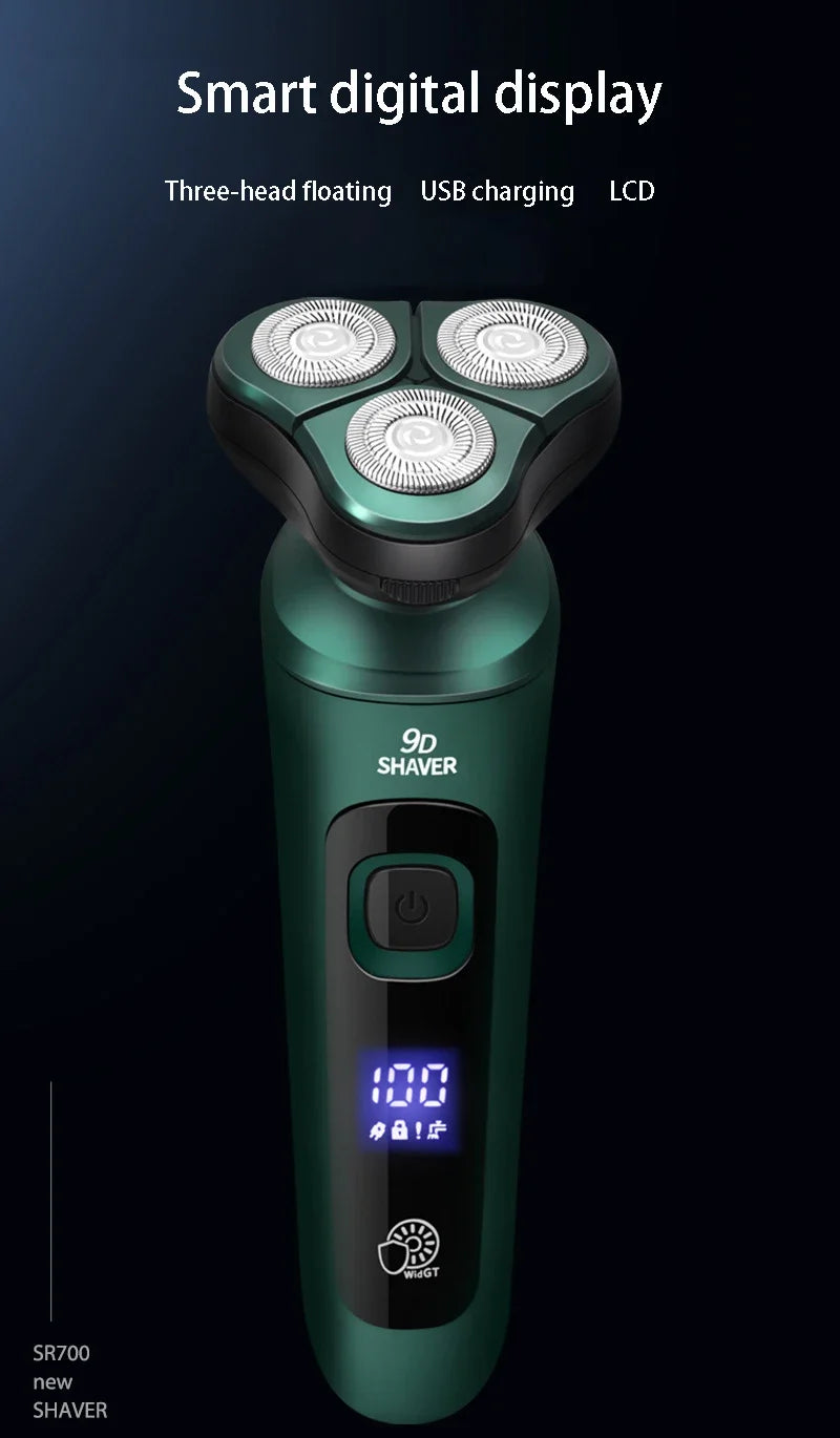 New Smart Electric Shaver LCD Digital Display Three-head Floating Razor