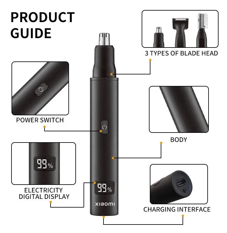 XIAOMI New 3 in 1 Electric Rechargeable Nose Ear Hair Trimmer