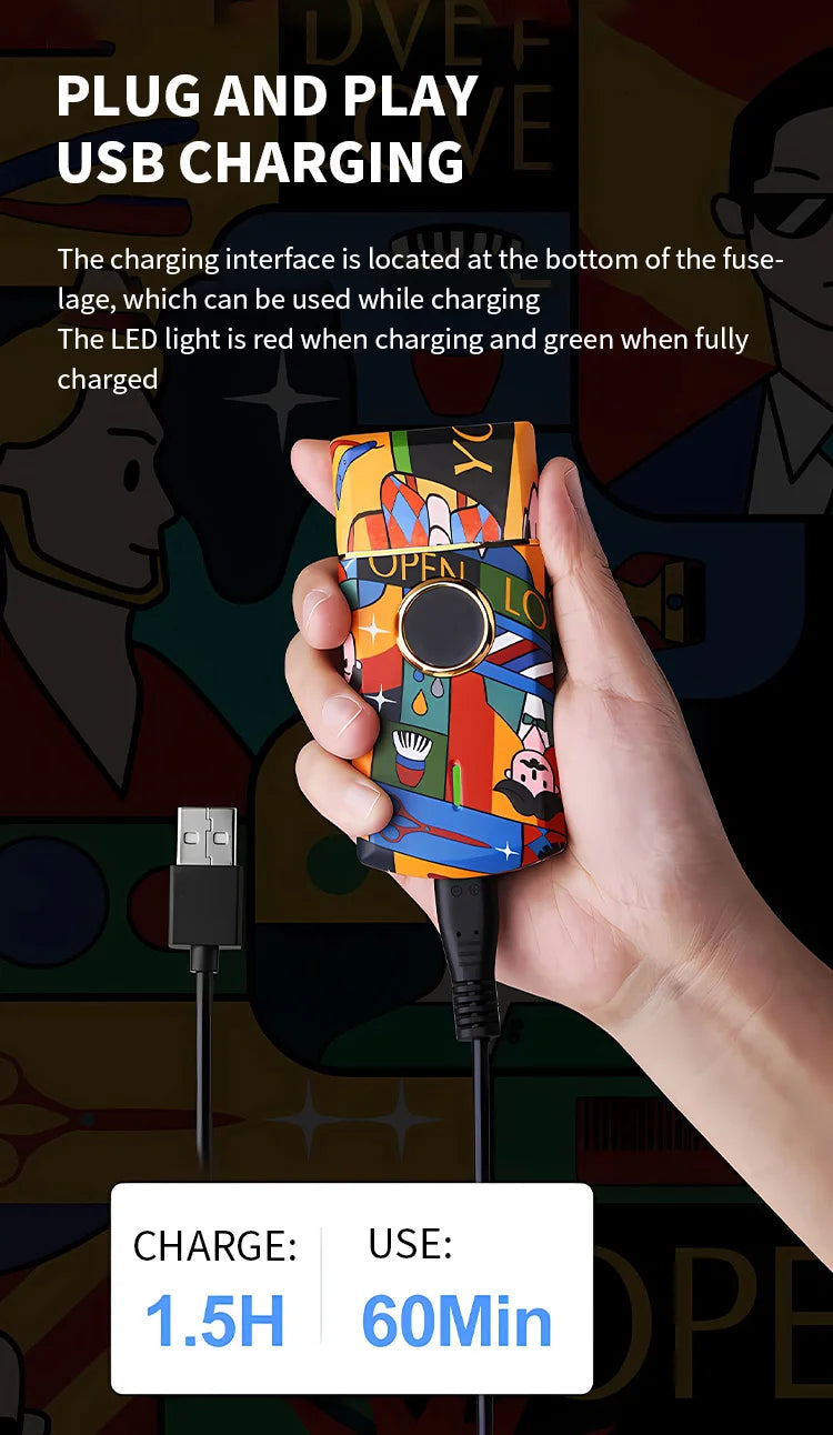 Kemei Graffiti Electric Hair Clipper Kit Men's Electric Shaver