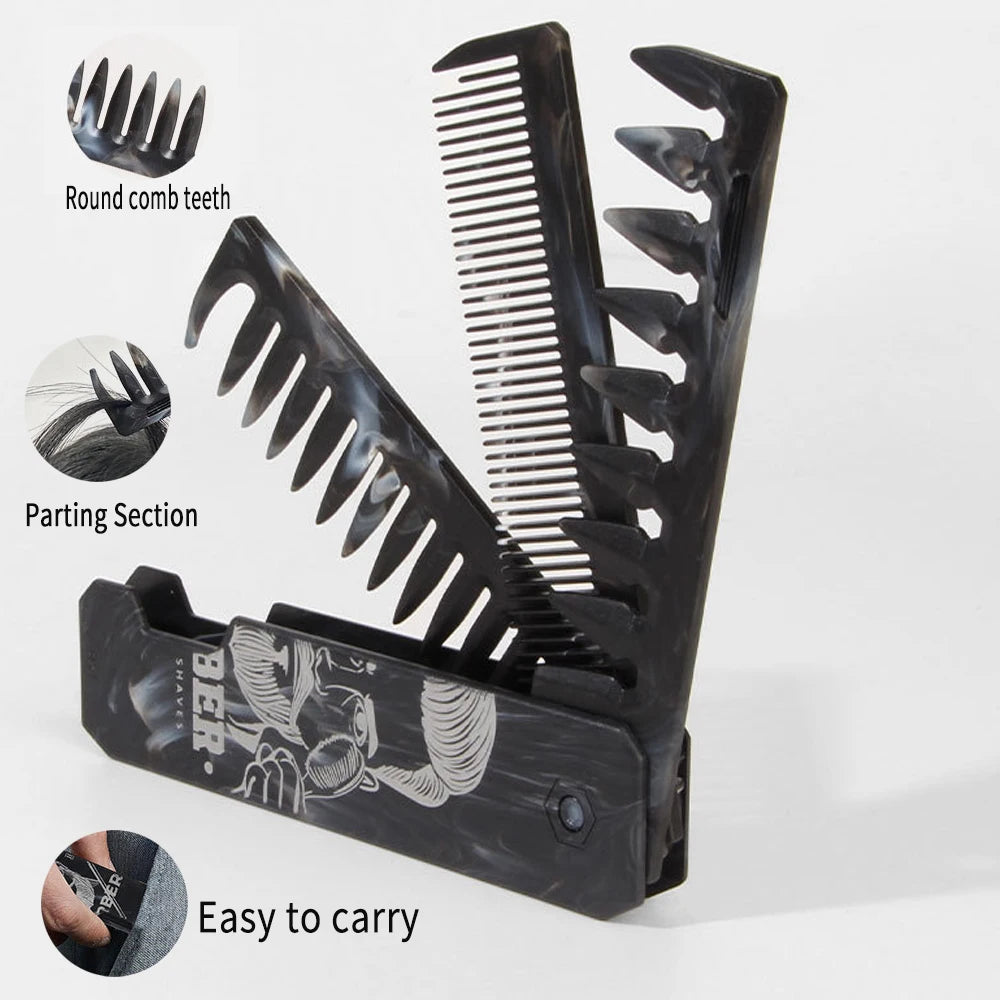 3 in 1 Carving Pattern Mini Folding Combs Portable Wide