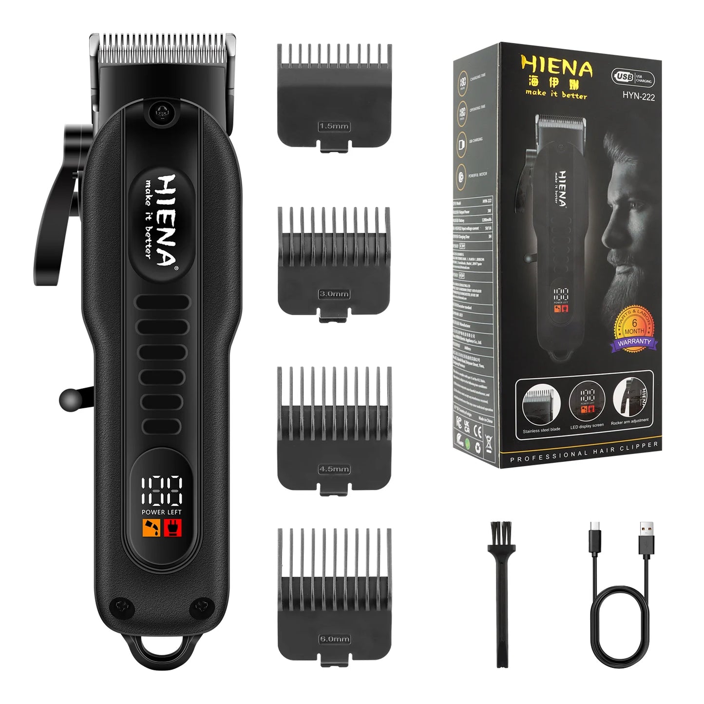 HIENA Hair Clippers 1200mah Powerful Battery Electric hair Trimmer