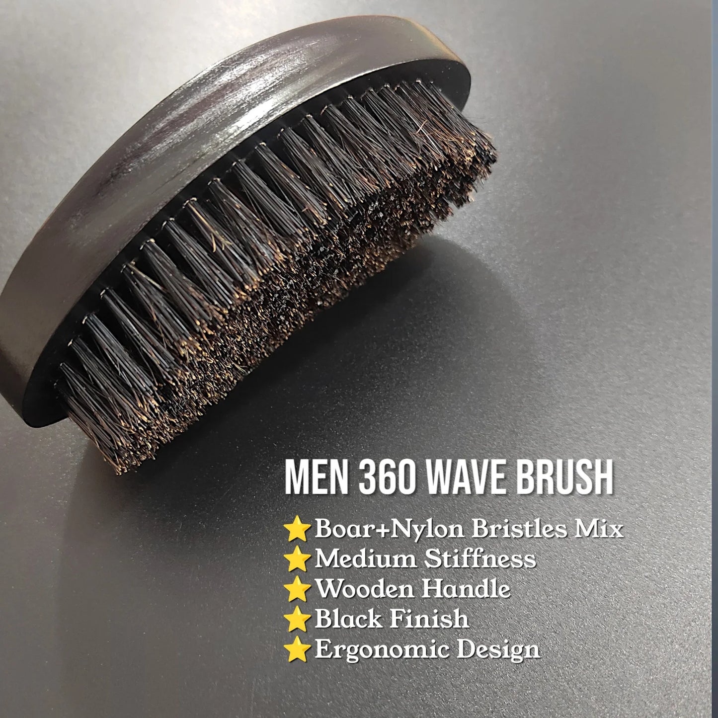 Gracemen 360 Wave Brush Afro Men Curved Wooden Handle
