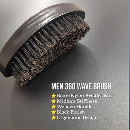 Gracemen 360 Wave Brush Afro Men Curved Wooden Handle