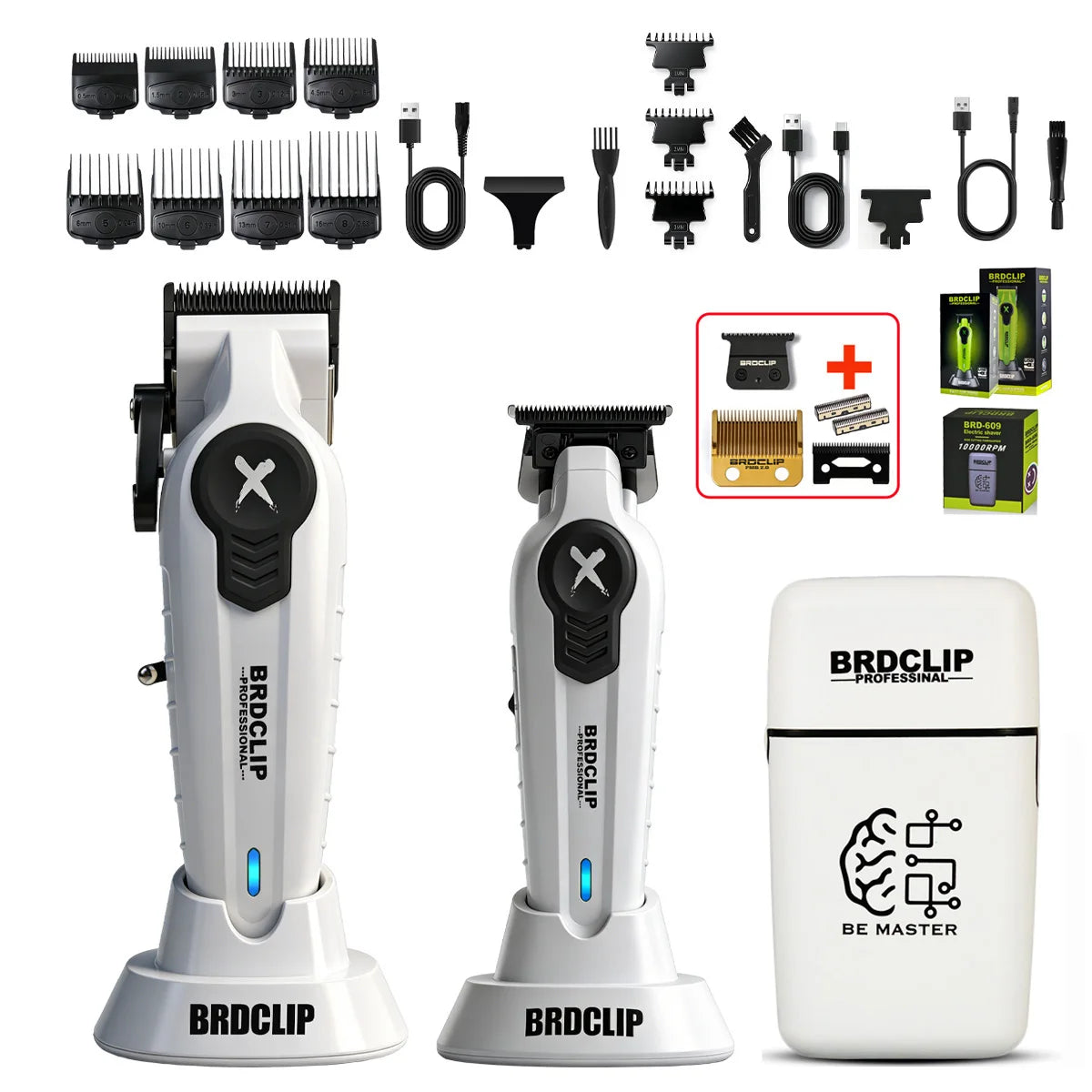 New White Professional FA1C-T-609 Barber Hair Clipper Set