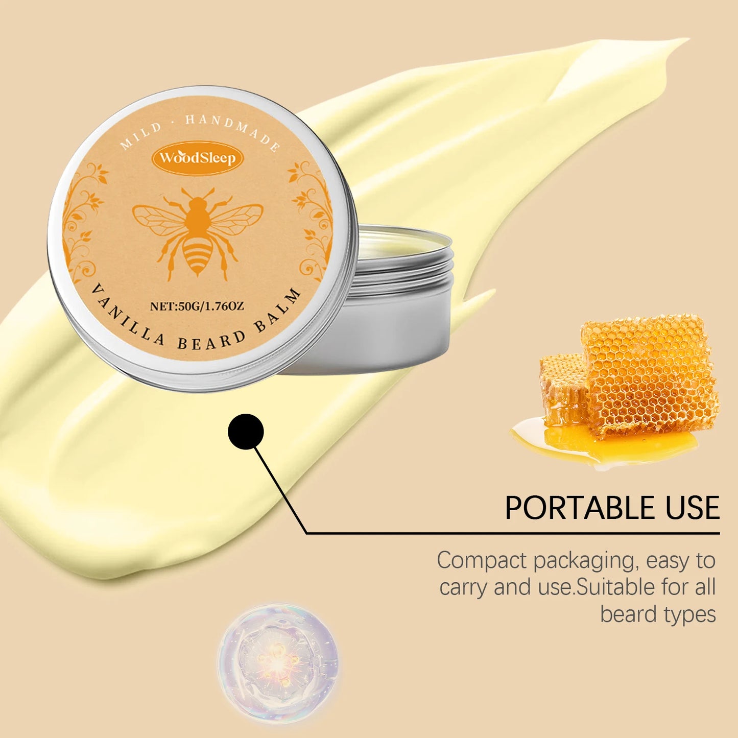 Natural Vanilla Beard Balm Men Styling Beard Care Cream