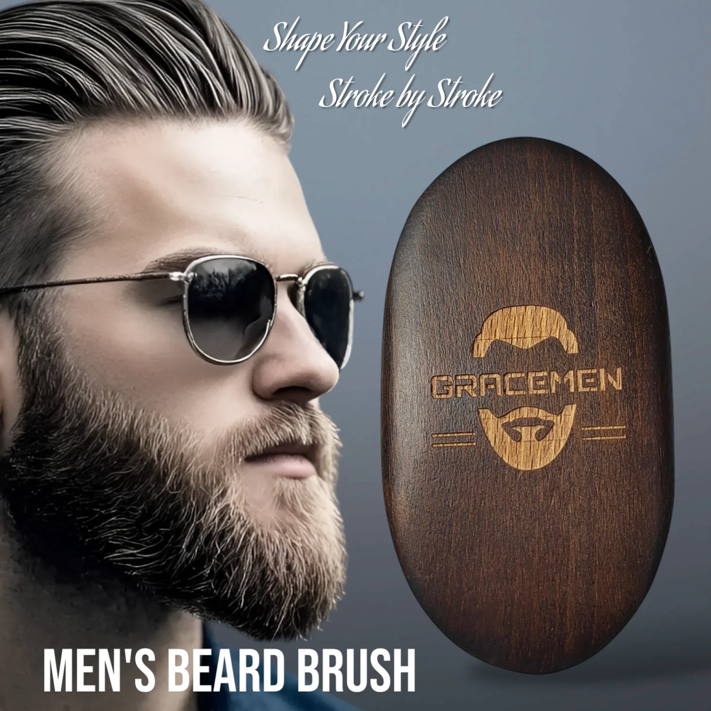 Premium Dark Retro Beard Brush Oval Facial Brush