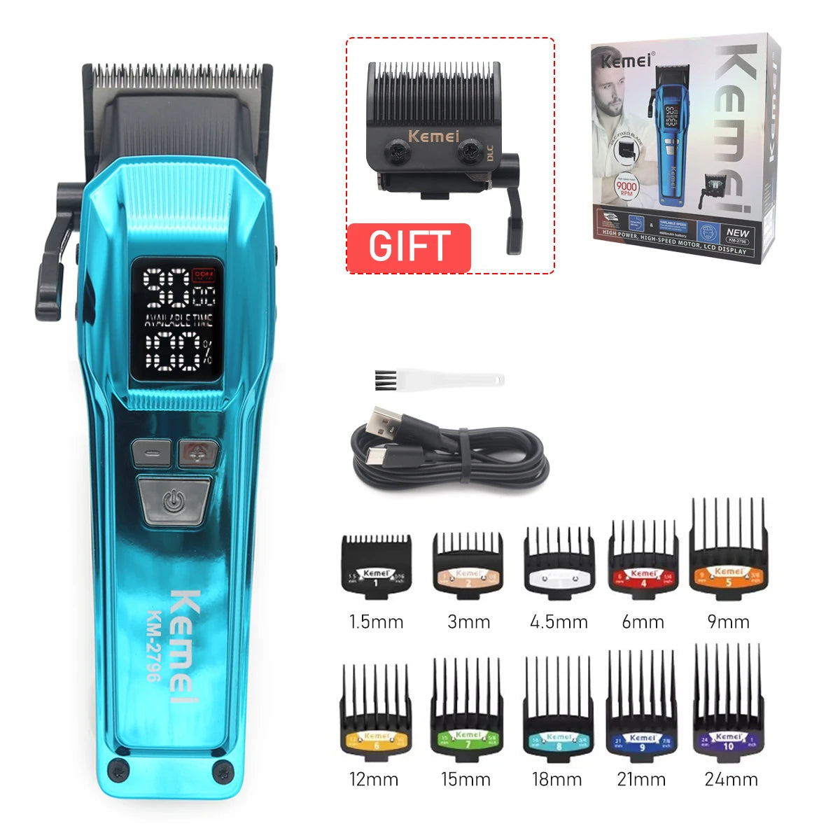 9000RPM Brushless Motor 4600mAh KM2796 Hair Clipper