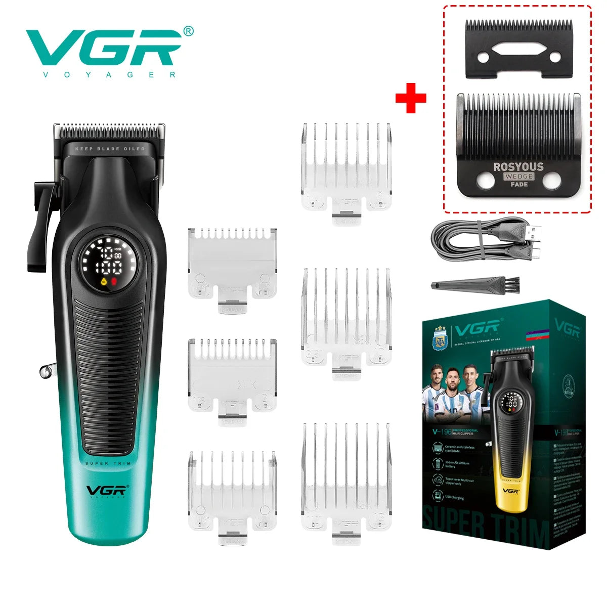 VGR 196 Professional Hair Clipper DLC Blade LED Display